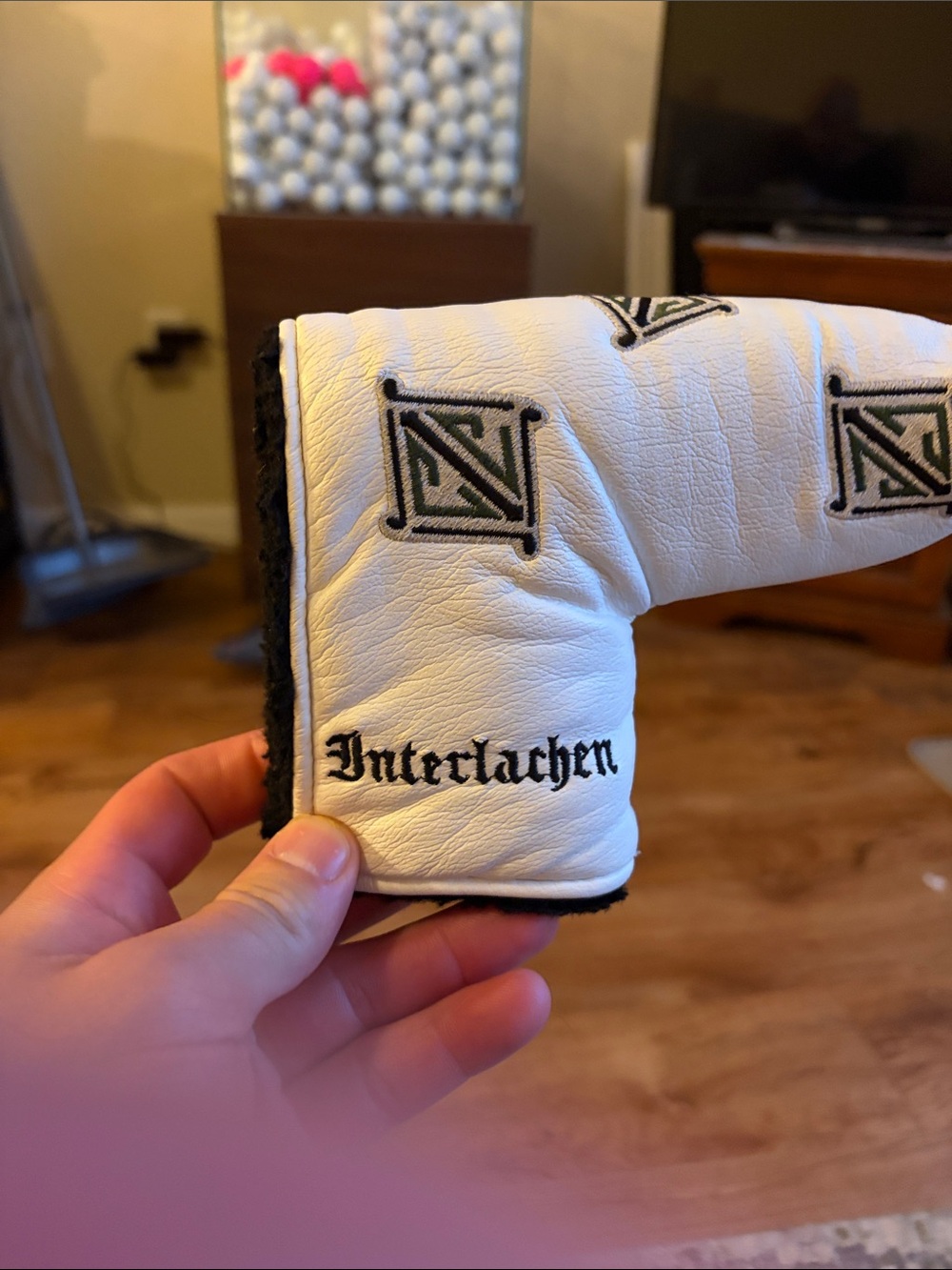 White Leather Headcover with Black Embroidery